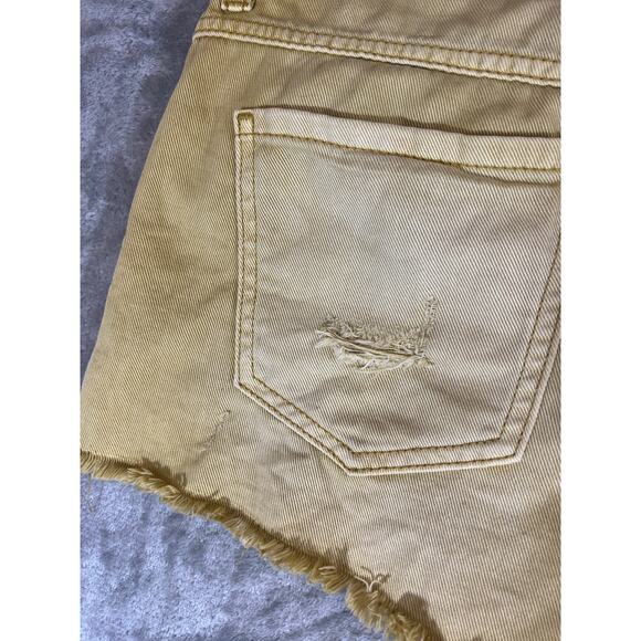 Free People Short Shorts Denim Women’s 27 Mustard Yellow Washed Distressed Fray - Picture 11 of 12